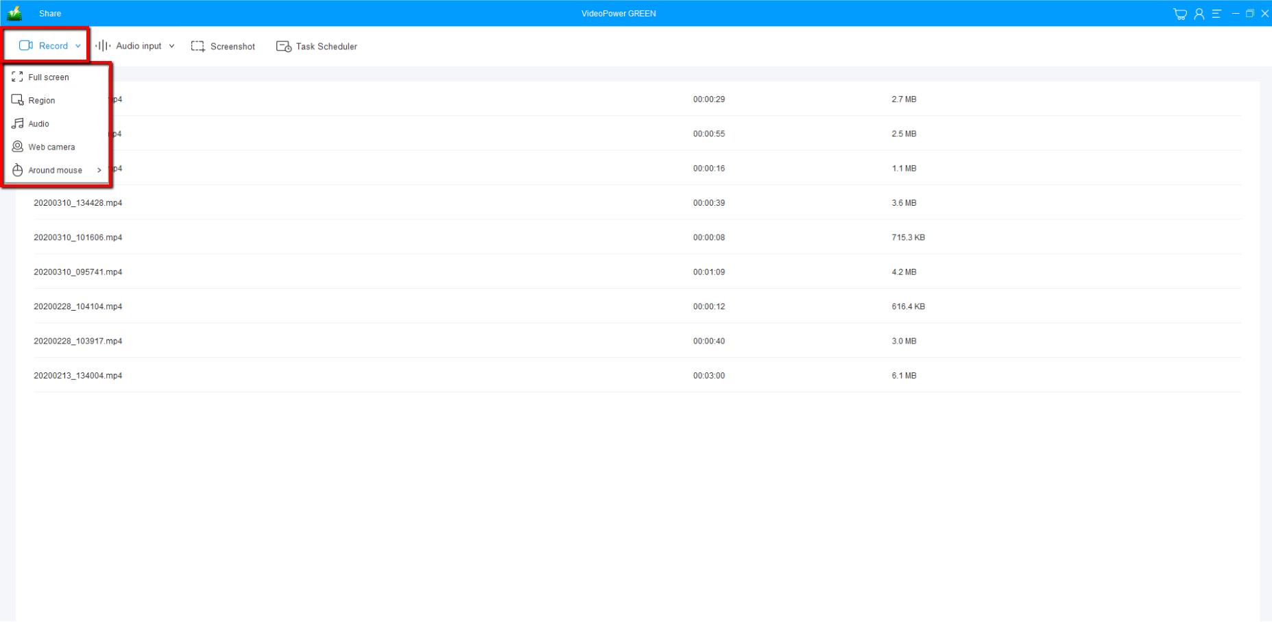 ベスト4Kスクリーンレコーダーソフトウェア、ビデオパワーグリーン、記録モードを選択