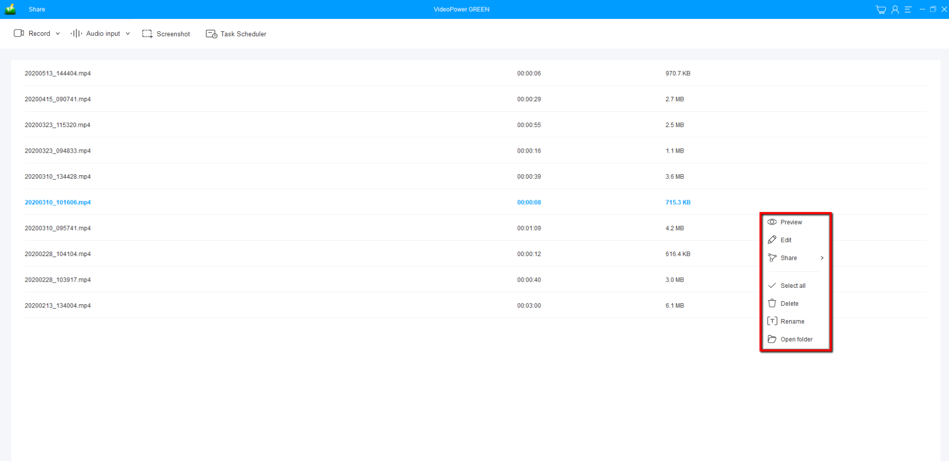  ベスト4Kスクリーンレコーダーソフトウェア、スクリーンレコーダー、ビデオパワーグリーン、停止ボタンをクリックします。