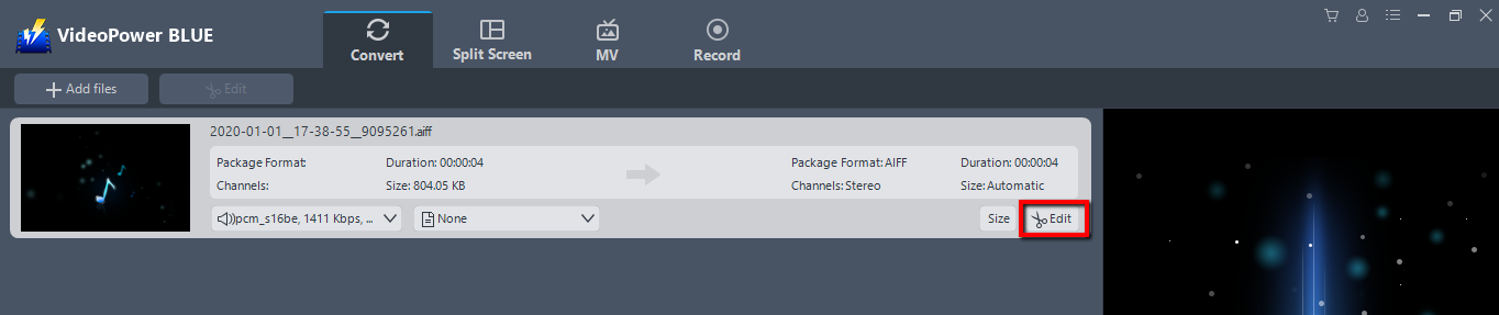 MP3にAIFFを変換, ビデオパワーブルー, ファイルを編集