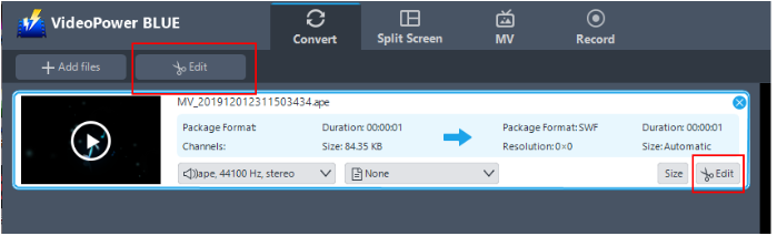 APE to MP3 Converter, VideoPower BLUE, Edit files