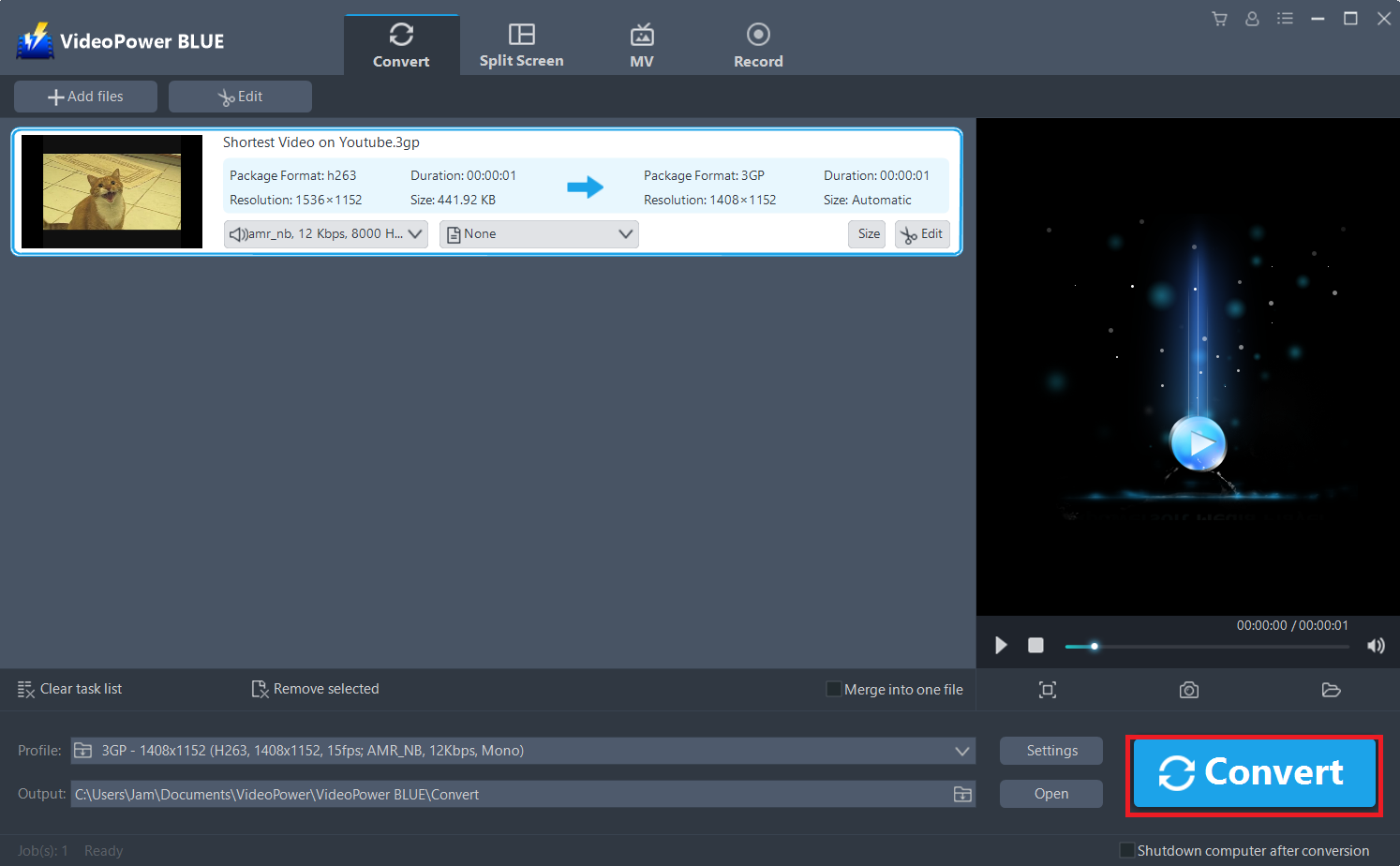 best 3GP converter software, VideoPower BLUE start to convert 3GP to MP4.