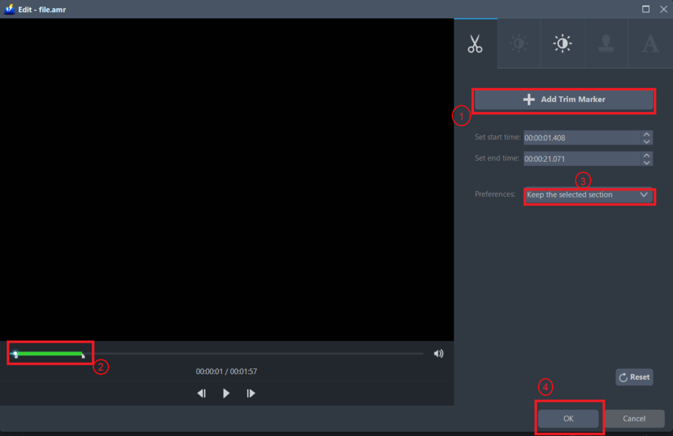 alt: best converter for amr to mp3, VideoPower BLUE trim AMR file.