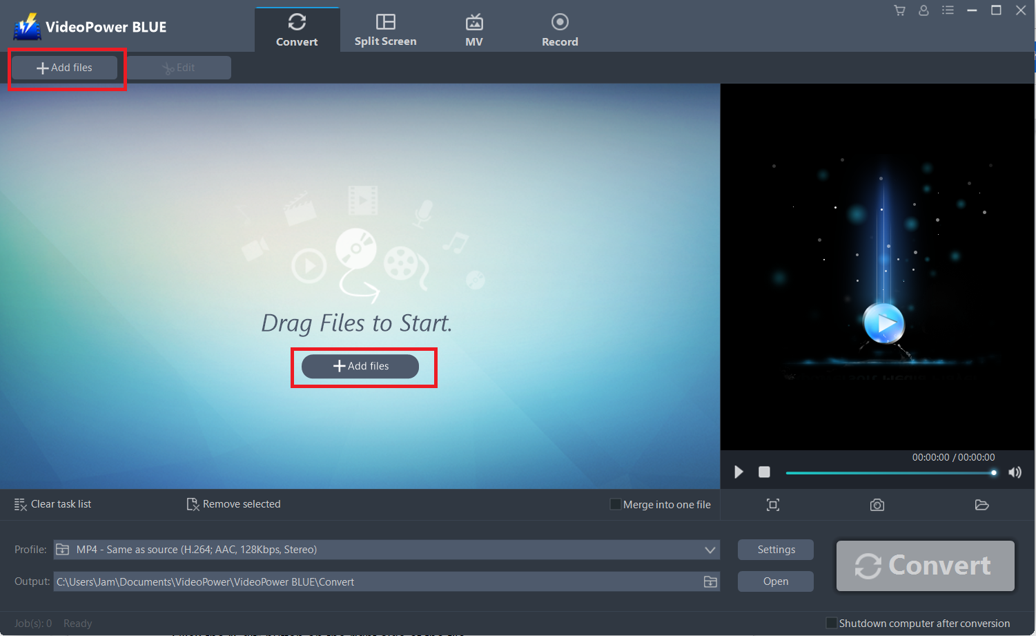 best free audio converter, VideoPower BLUE add file.