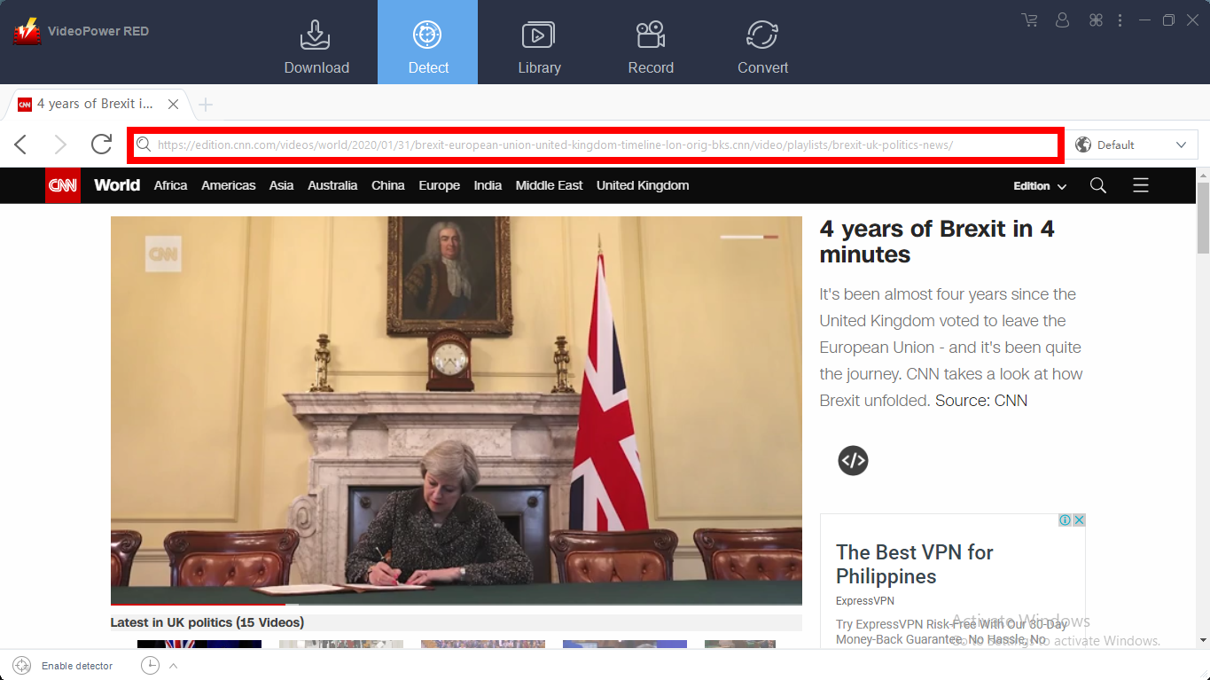 Download CNN Videos, VideoPower RED, embedded browser