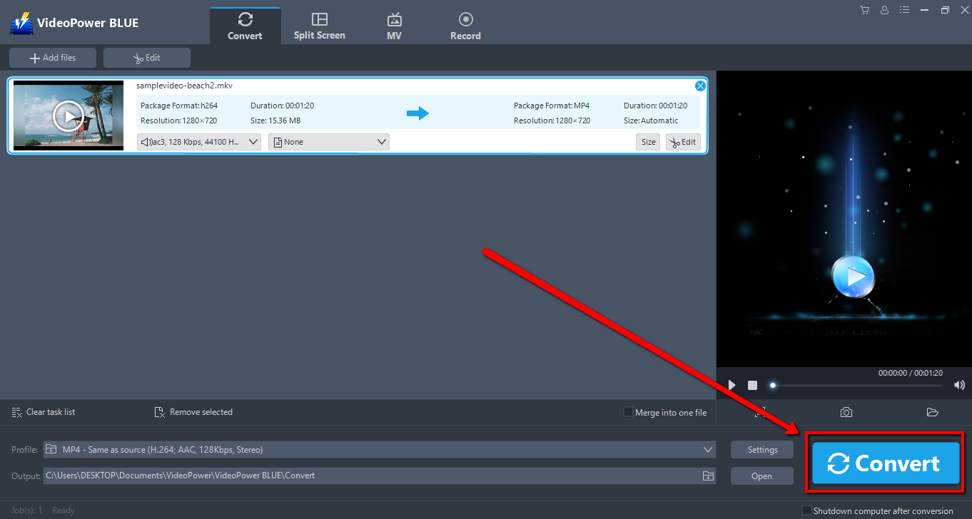 brighten a dark video, VideoPower BLUE, convert