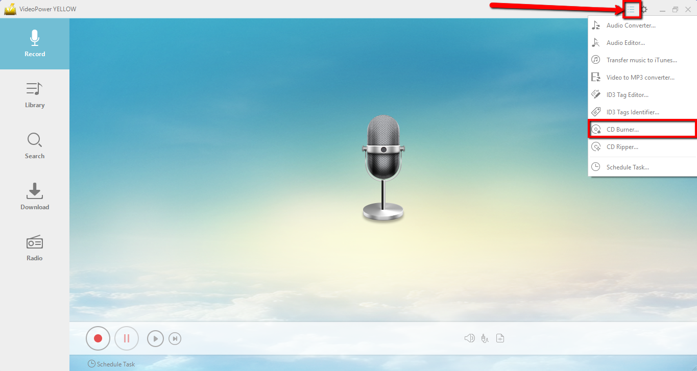 お気に入りの音楽、ビデオパワーイエロー、CDバーナーを燃やす。