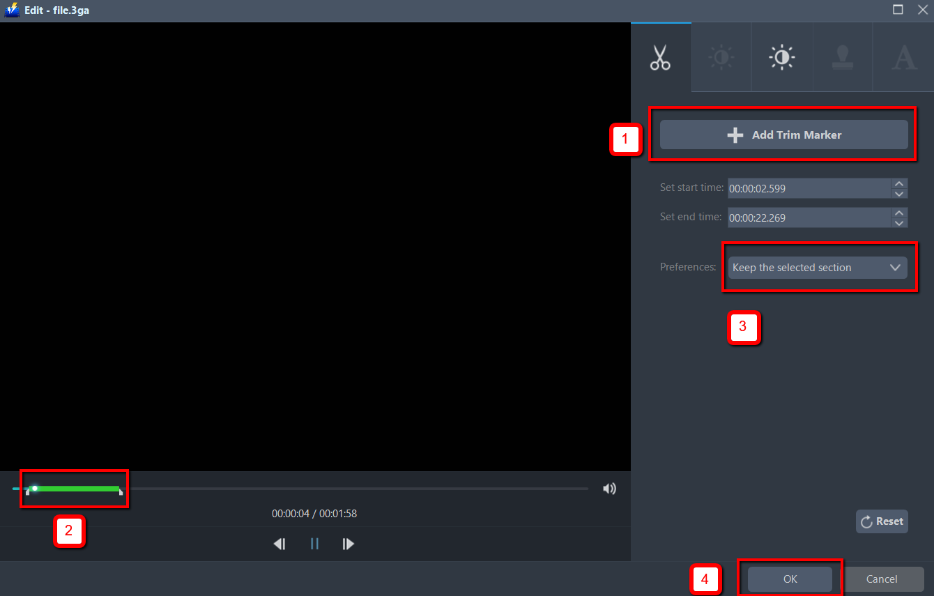 convert 3GA to MP3, VideoPower BLUE edit file.