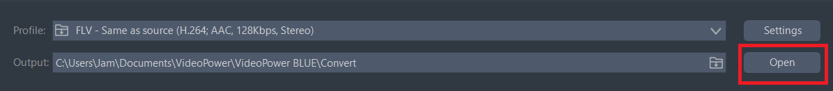 3GPをWMVに変換し、ビデオパワーブルーは出力フォルダを開きます。