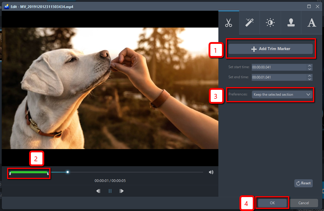 ベストコンバータソフトウェア、ビデオパワーブルー、ビデオをトリミング