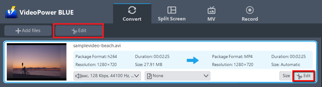 MP4、ビデオパワーブルー編集ファイルにAVIを変換します。