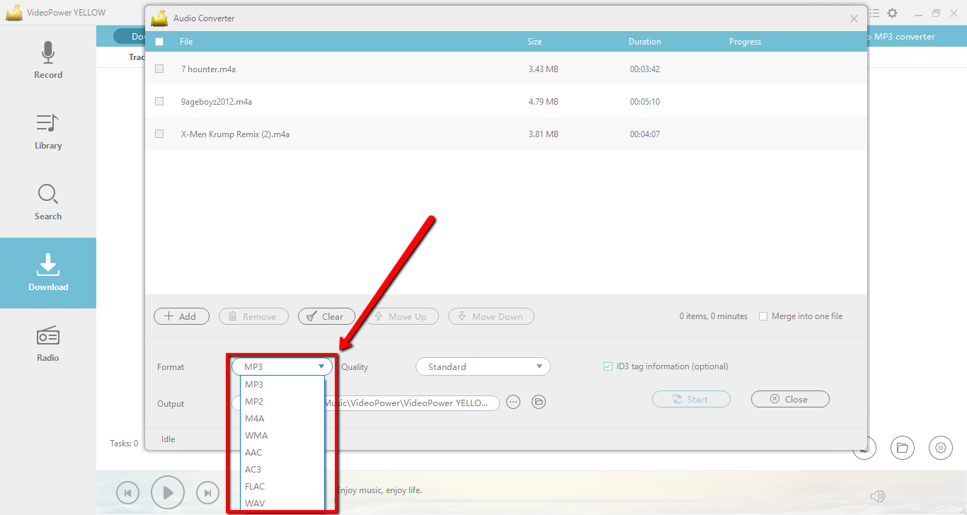 convert CDA to MP3, VideoPower YELLOW, change format