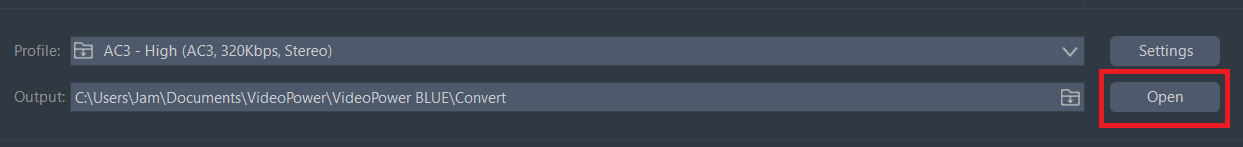 convert DTS to AC3, VideoPower BLUE open the output folder.