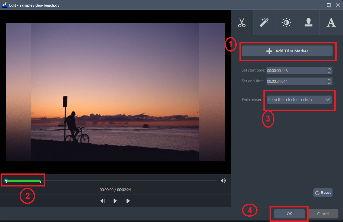 MP4、ビデオパワーブルートリムファイルにDVを変換