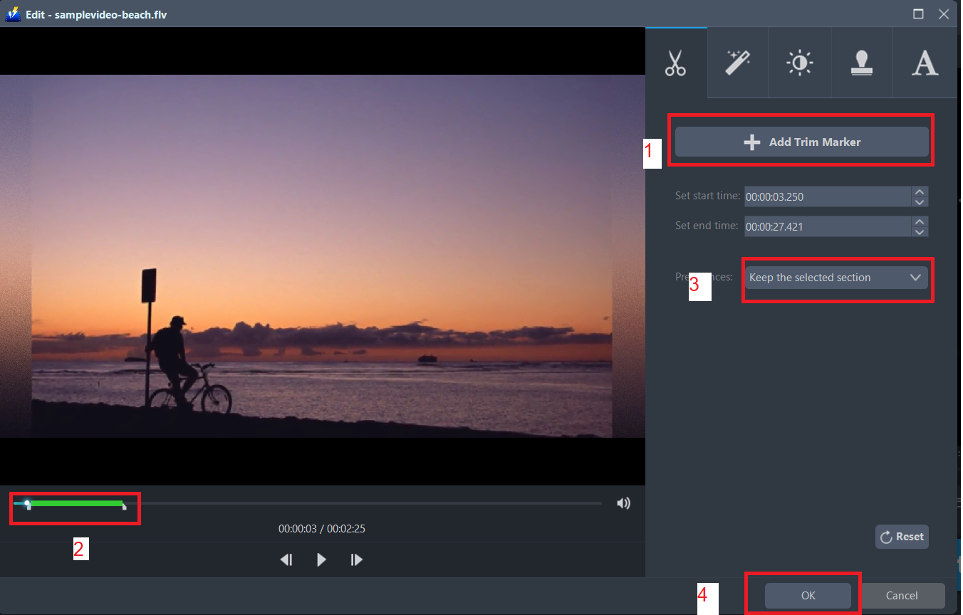 FLV を MOV、ビデオパワー ブルー、トリム FLV ファイルに変換します。
