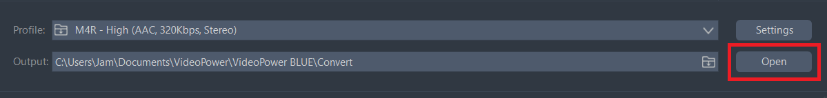 convert M4A to M4R, VideoPower BLUE open the output folder