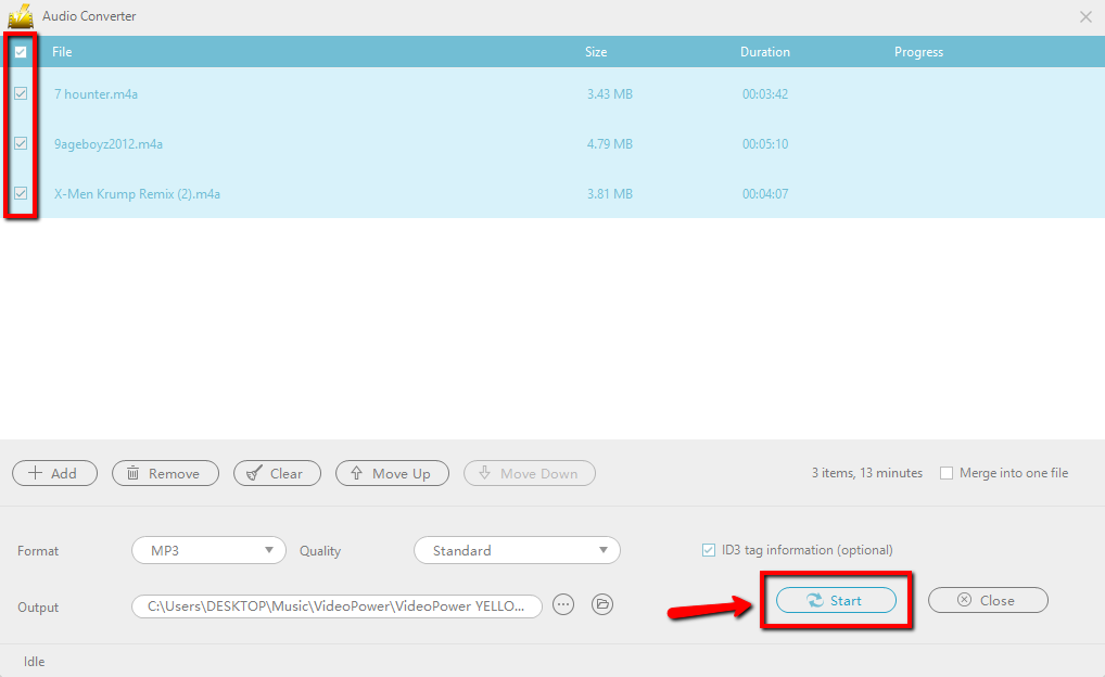audio converter, VideoPower YELLOW, start conversion