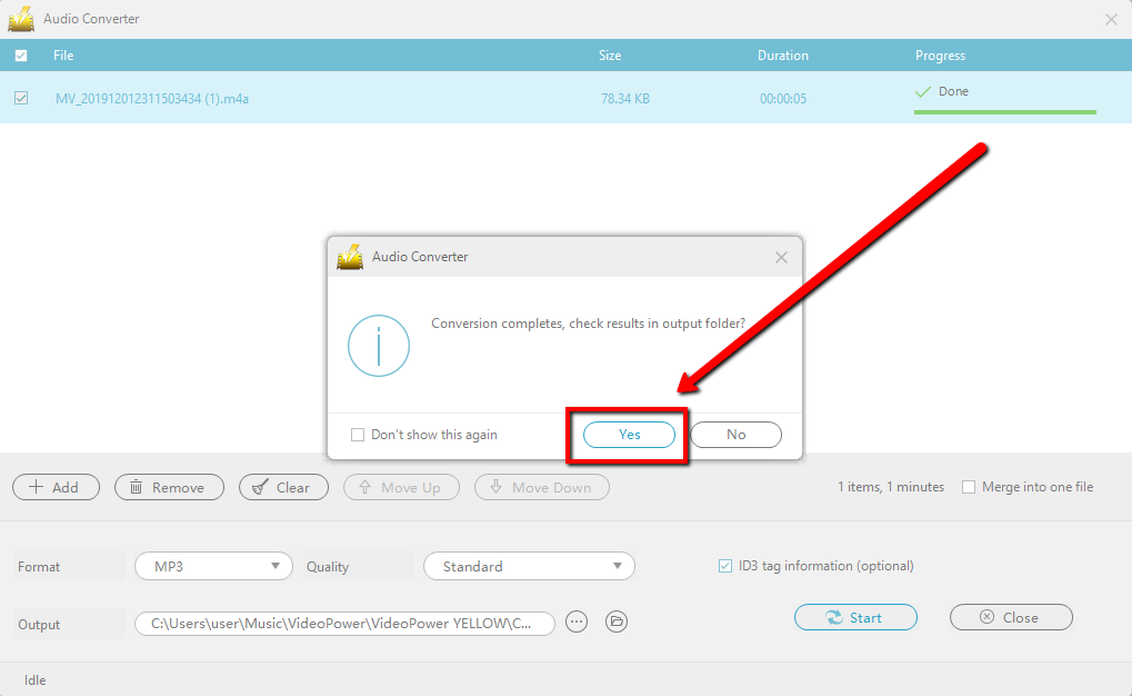 audio converter, VideoPower YELLOW, saved audio file
