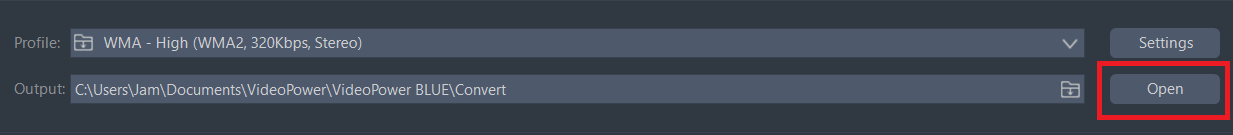 convert M4A to WMA, VideoPower BLUE open the output folder.