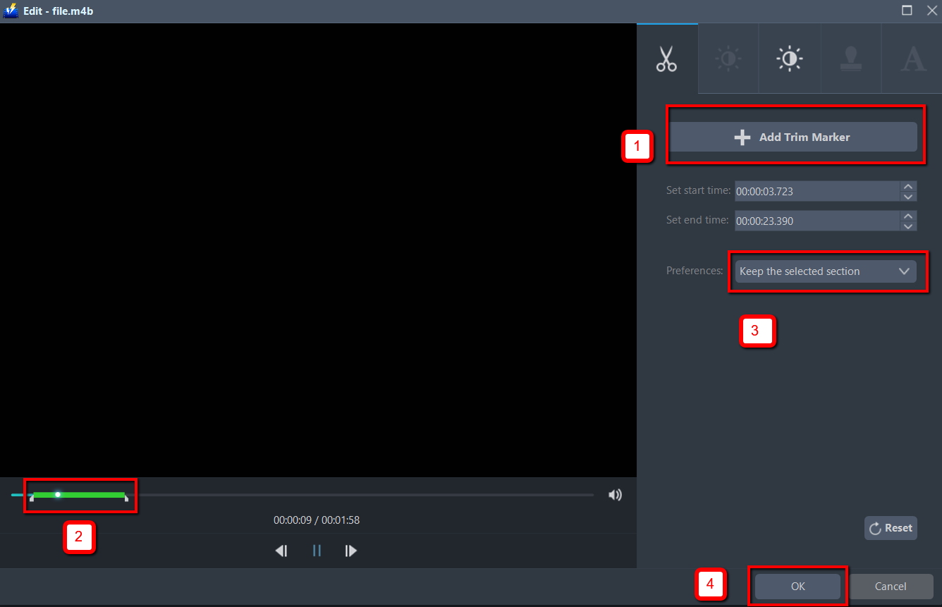 MP3、ビデオパワーブルートリムファイルにオーディオブックを変換します。