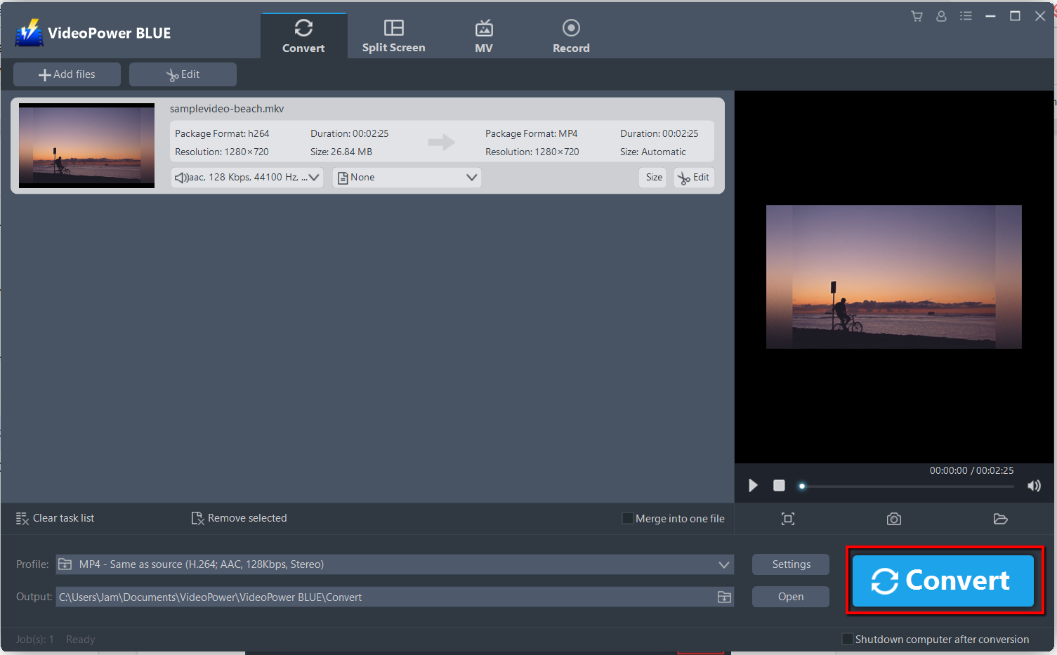 convert MKV format, VideoPower BLUE start to convert MKV format.