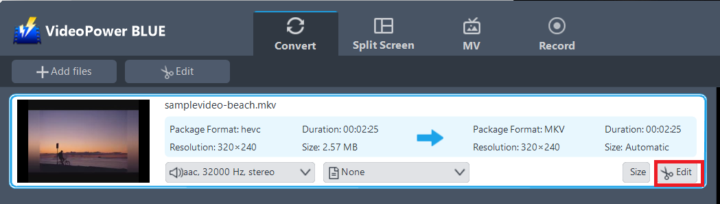 convert MKV to AVI, VideoPower BLUE edit MKV file.