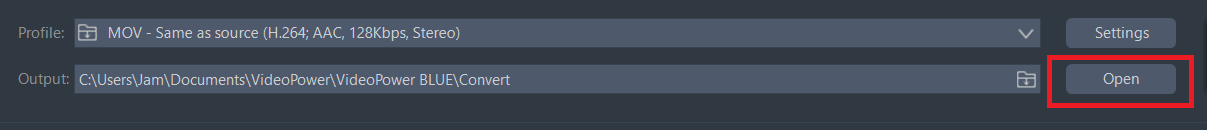 convert MKV to AVI, VideoPower BLUE open output folder.