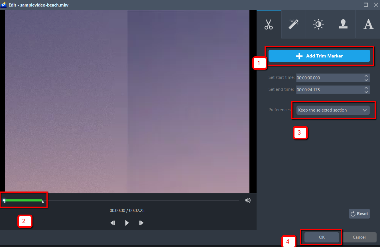 convert MKV to PS3, VideoPower BLUE trim file.