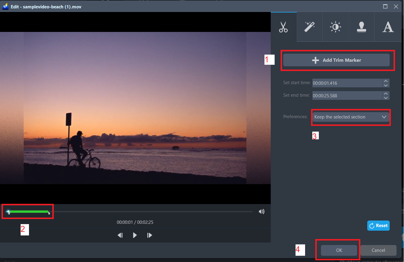 convert MOV to GIF, VideoPower BLUE, trim MOV file