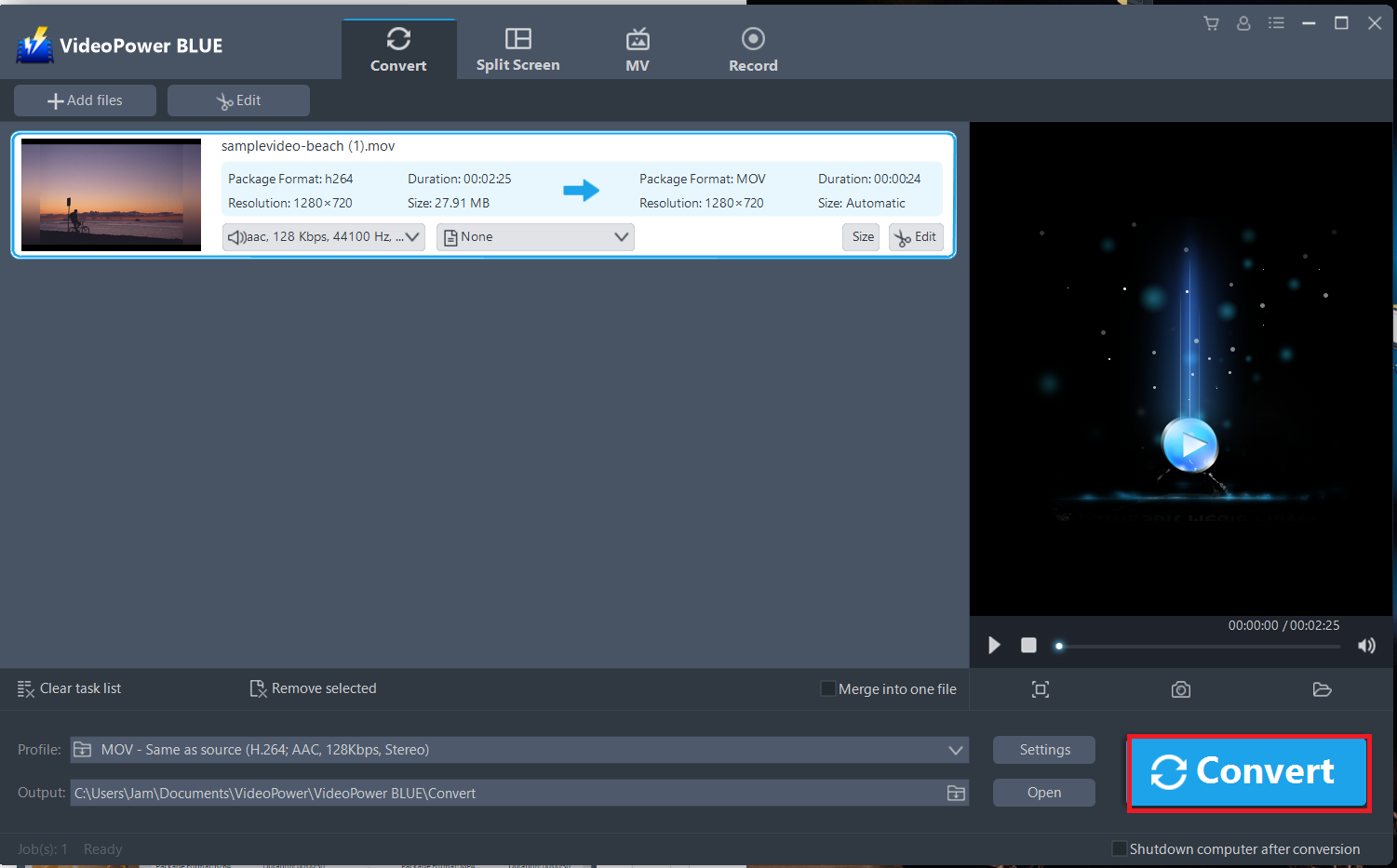 convert MOV to GIF, VideoPower BLUE start to convert MOV to GIF