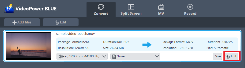 convert MOV to MP4, VideoPower BLUE, edit MOV file