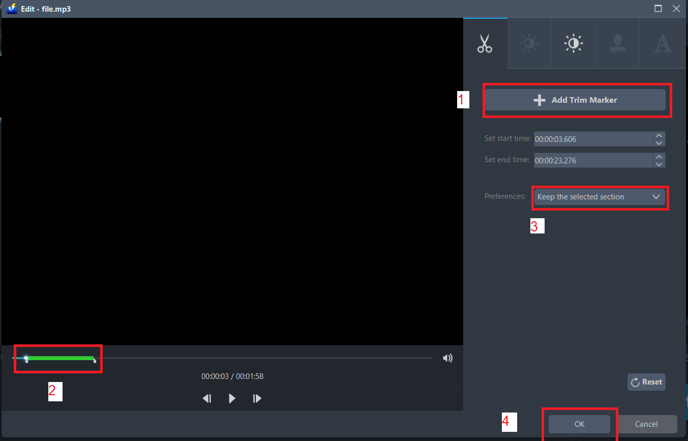 convert MP3 to WMA, VideoPower BLUE trim MP3 file