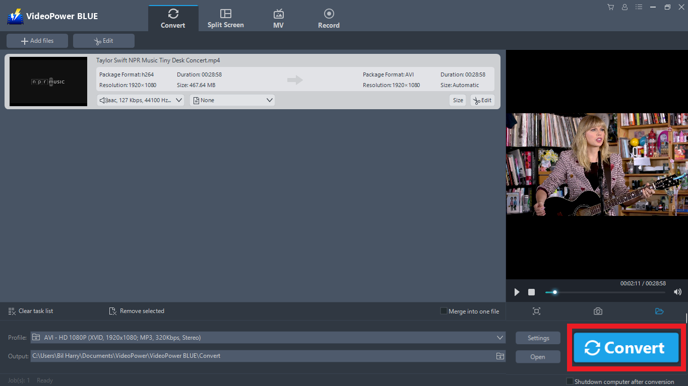 VLC converter alternative, VideoPower BLUE, start conversion.