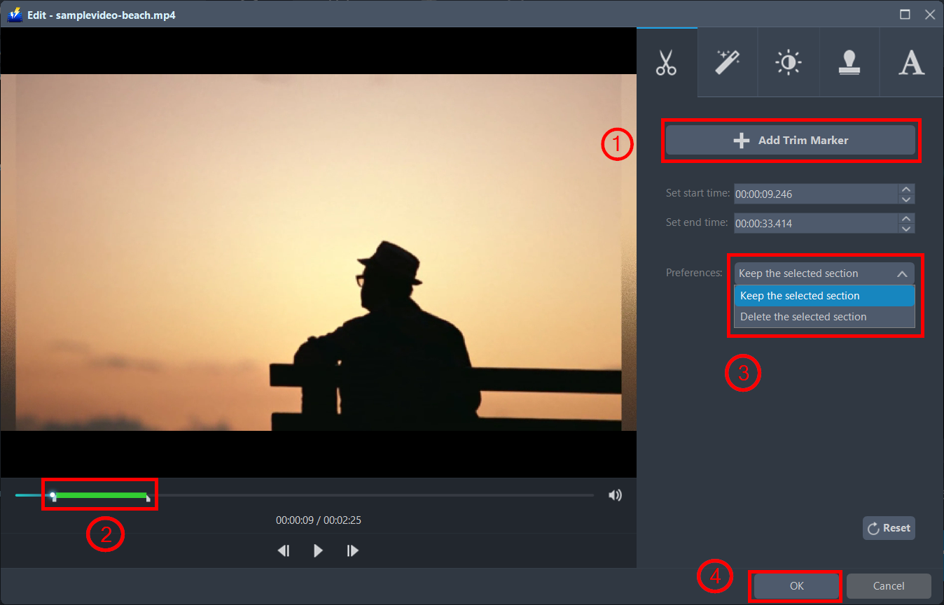convert MP4 to M4A, VideoPower BLUE trim the file