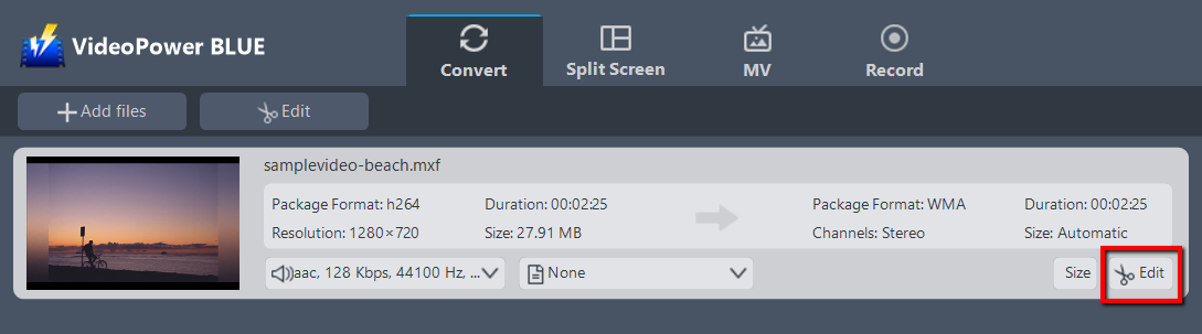 convert MXF to MOV, VideoPower BLUE edit file.