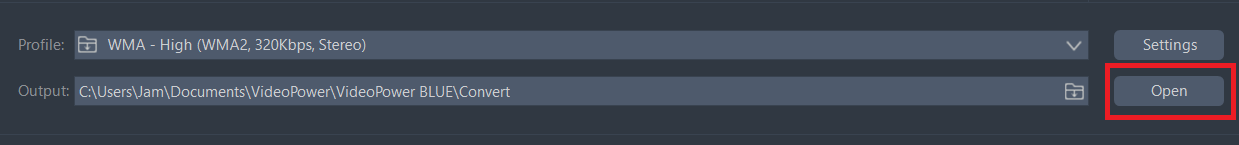 MXFをMP4、ビデオパワーブルーに変換し、出力フォルダを開きます。