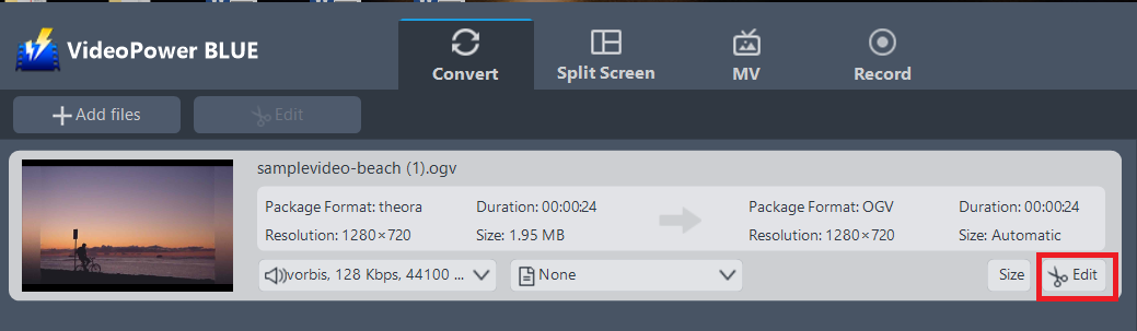 convert OGV to MP4, VideoPower BLUE edit file