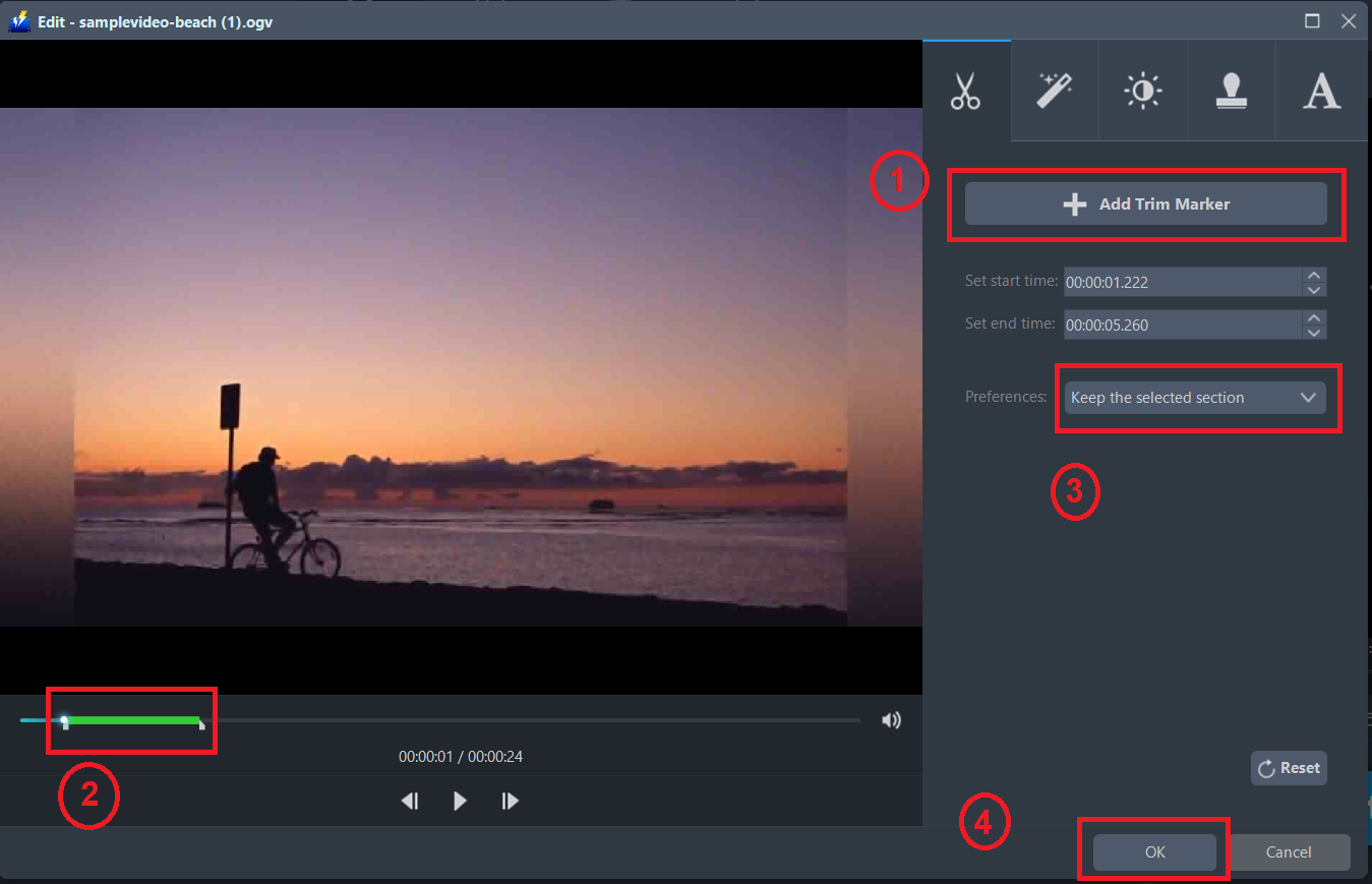 convert OGV to MP4, VideoPower BLUE trim file