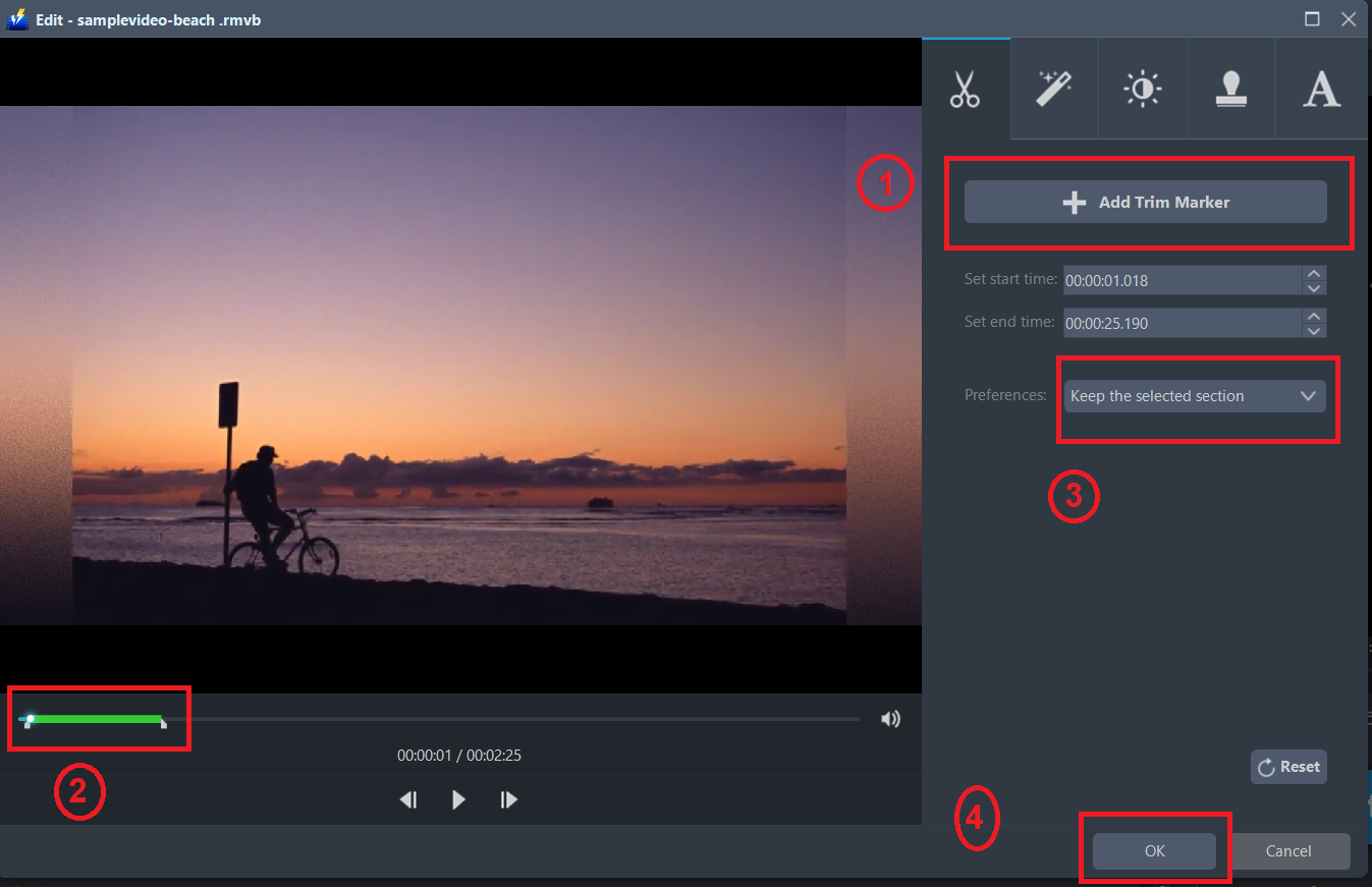 convert RMVB to MP4, VideoPower BLUE trim file