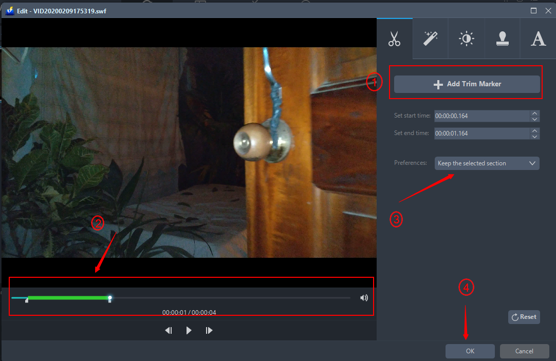 SWF to AVI Converter, VideoPower BLUE, add trim