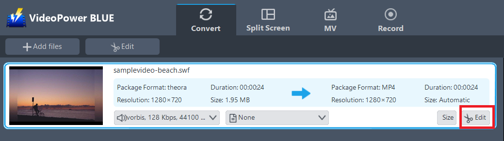 convert SWF to MOV, VideoPower BLUE edit file