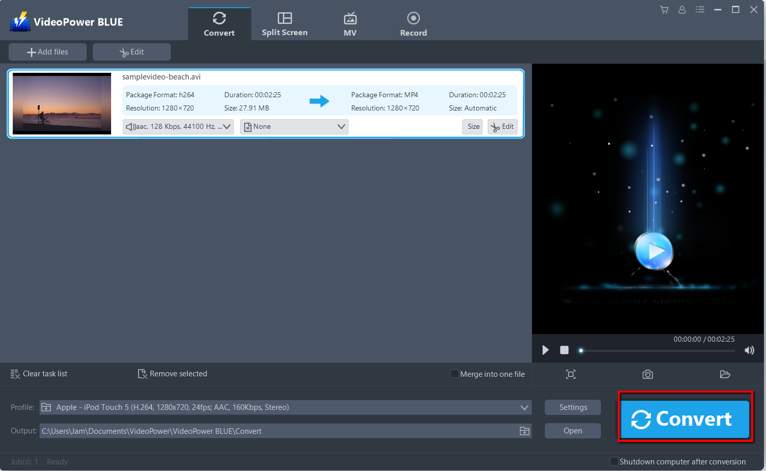 ビデオをiTunesに変換し、ビデオパワーブルーはビデオフォーマットを変換します。