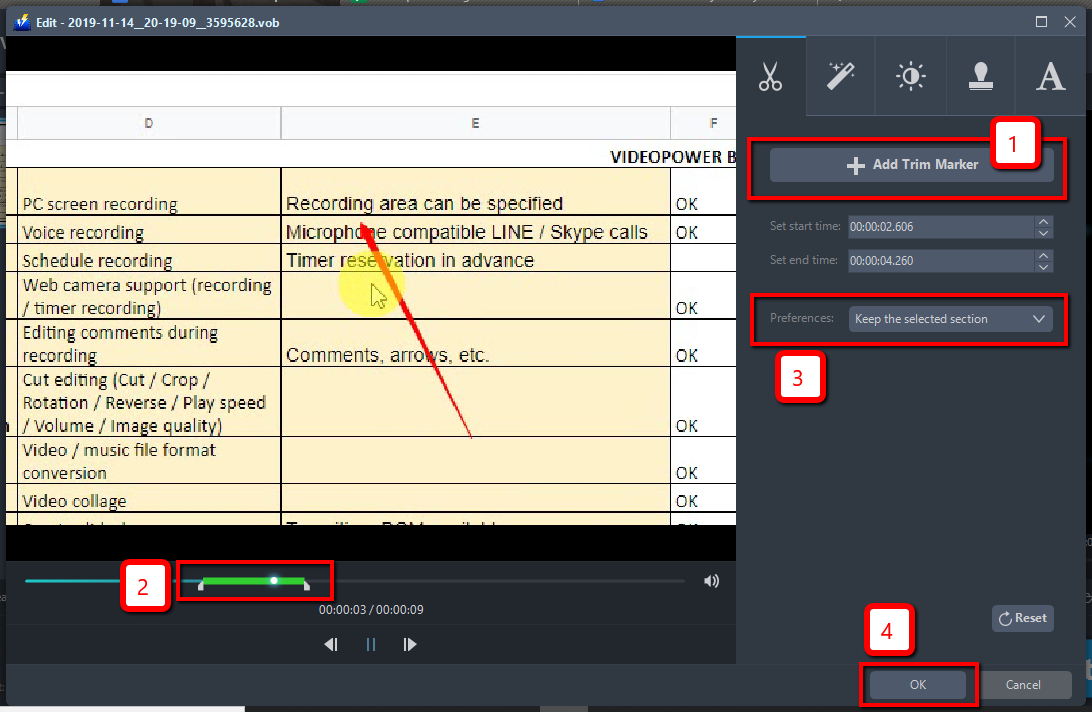 convert VOB to MP4, VideoPower BLUE trim VOB file.