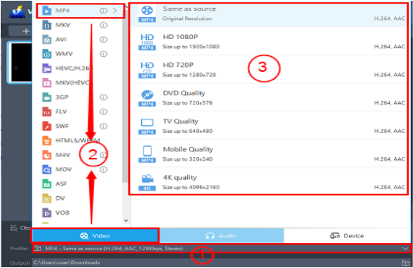 convert VOB to MP4, VideoPower BLUE select video output.