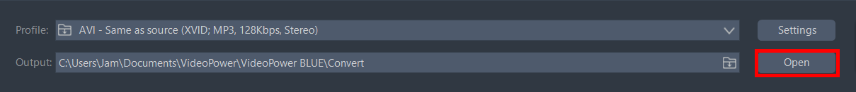 convert WebM to AVI, VideoPower BLUE open the output folder