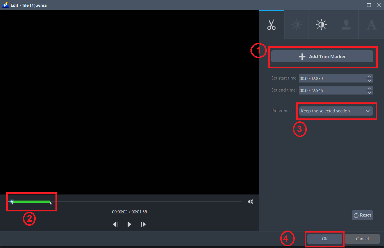 convert WMA format, VideoPower BLUE trim file.