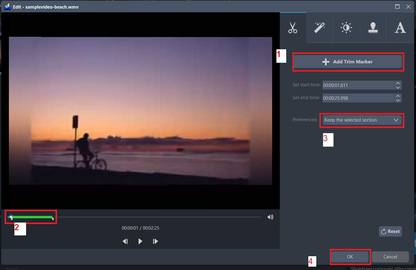 convert WMV to MOV, VideoPower BLUE, trim WMV file