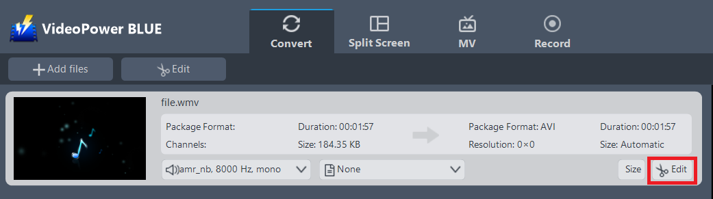convert WMV to MP3, VideoPower BLUE edit file
