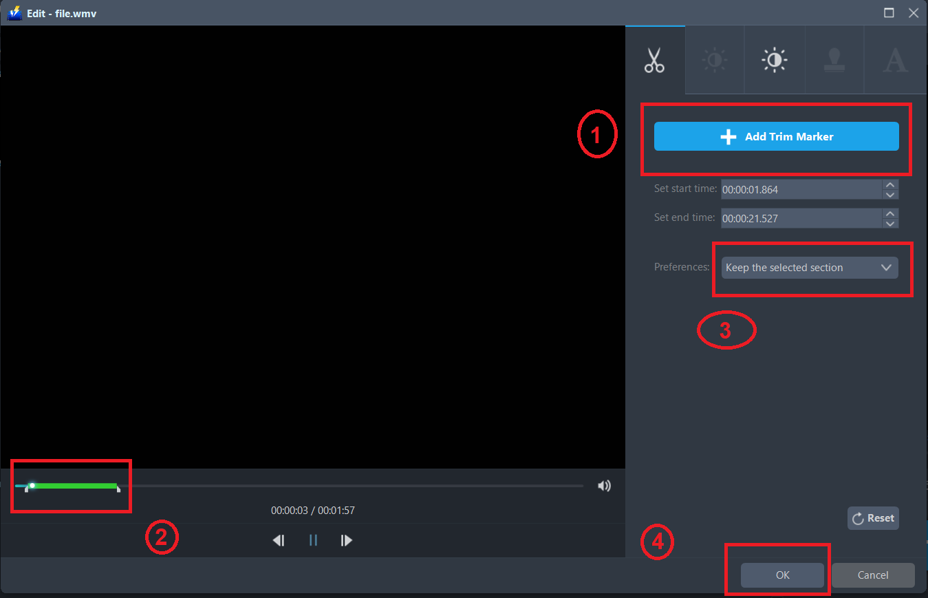convert WMV to MP3, VideoPower BLUE trim file