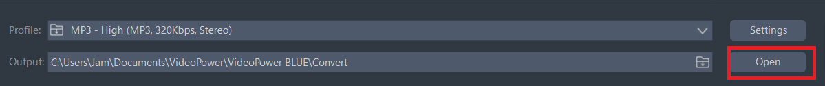 convert WMV to MP3, VideoPower BLUE open the output folder