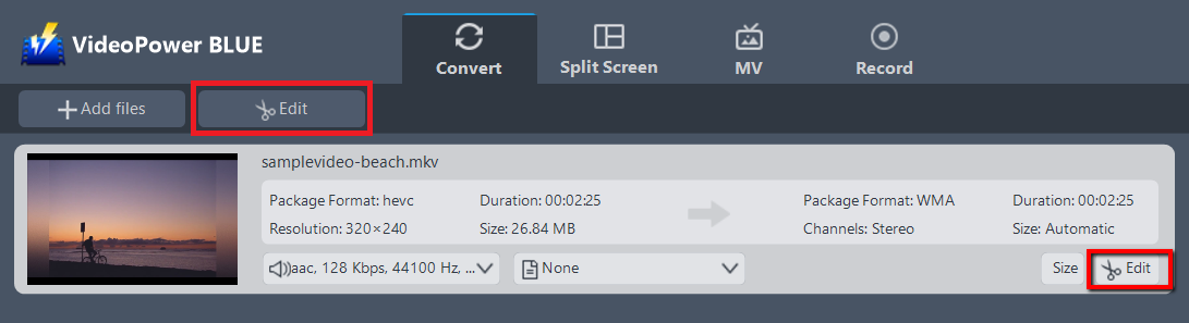 convert MKV format, VideoPower BLUE edit file.